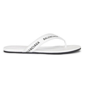 Balenciaga White Black Leather Logo Thong Slide Slip Sandal Flip Flop Flat 37